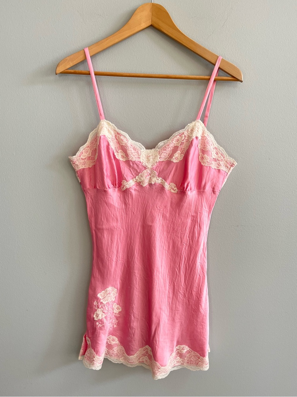 Y2K Vintage Express Silk Pink Camisole Babydoll Slip Dress Size M Lace Trim